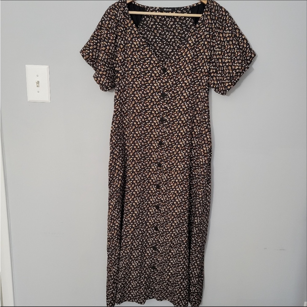 Madewell Bubble Sleeve Button Front Midi Dress in Adorable Ditsy